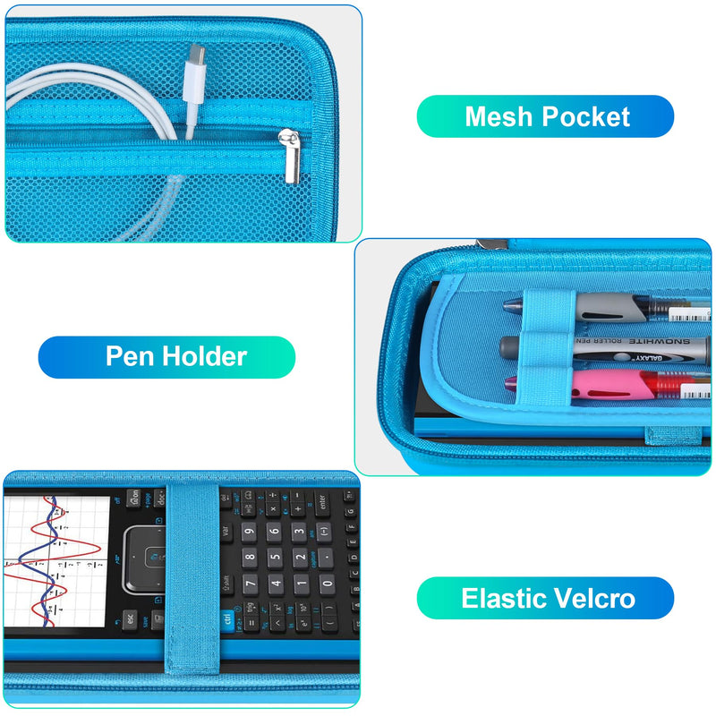  [AUSTRALIA] - BOVKE Graphing Calculator Carrying Case for Texas Instruments TI-Nspire CX II CAS/CX II/CX/CX CAS Calculator and More - Mesh Pocket for USB Cables and Other School Supplies, Blue