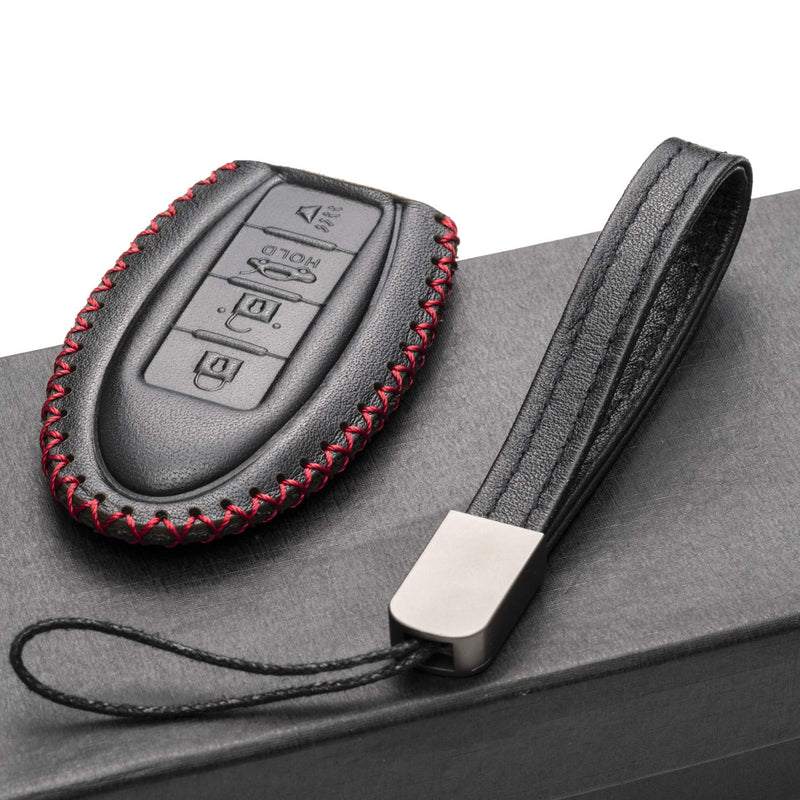 Vitodeco Leather Smart Key Fob Case Compatible for 2021 Nissan Versa, Sentra, Altima, Maxima, Rogue, 2020 Infiniti Q50, Q60, QX50, QX60, QX80 and More Models (4 Buttons, Black/Red) 4 Buttons - LeoForward Australia