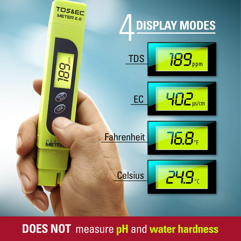 TDS Meter Digital Water Tester - ppm Meter, EC & Temperature Test Pen 3-in-1 | Easy to Use Water Quality Tester | Ideal for Testing RO Drinking Water Hydroponics Aquarium Swimming Pool & More | Green - LeoForward Australia