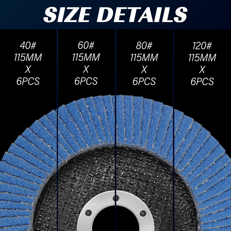  [AUSTRALIA] - Grinding discs 115 mm angle grinder for metal wood serrated disc grain 40/60/80/120 flap discs sanding mop discs 24 pieces