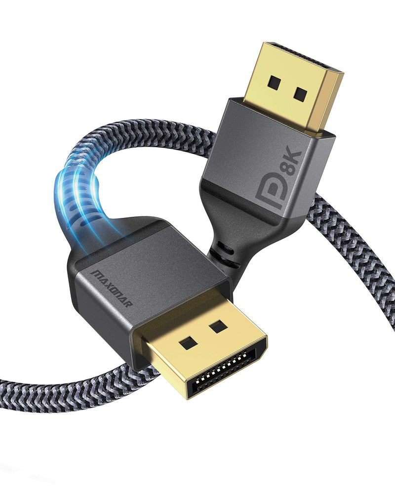  [AUSTRALIA] - Maxonar DisplayPort Cable 1.4, 8K 6.6Ft/ 2M Displayport Cable (8K@60Hz 7680x4320, 4K@144Hz, 2K@240Hz) HBR3 High Speed DP to DP Cable Cord for PC, Laptop, TV Gaming Monitor - Grey 6.6 ft 8K-1P