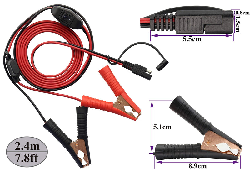  [AUSTRALIA] - AAOTOKK Crocodile Clip Cable 16 AWG Wire Harness SAE to Battery Alligator Crocodile Clip12V DC Extension Cord with Switch and Fuse Box Quick Connect/Disconnect Snap Action Cable(2.4m/7.8ft -Fuse Box)