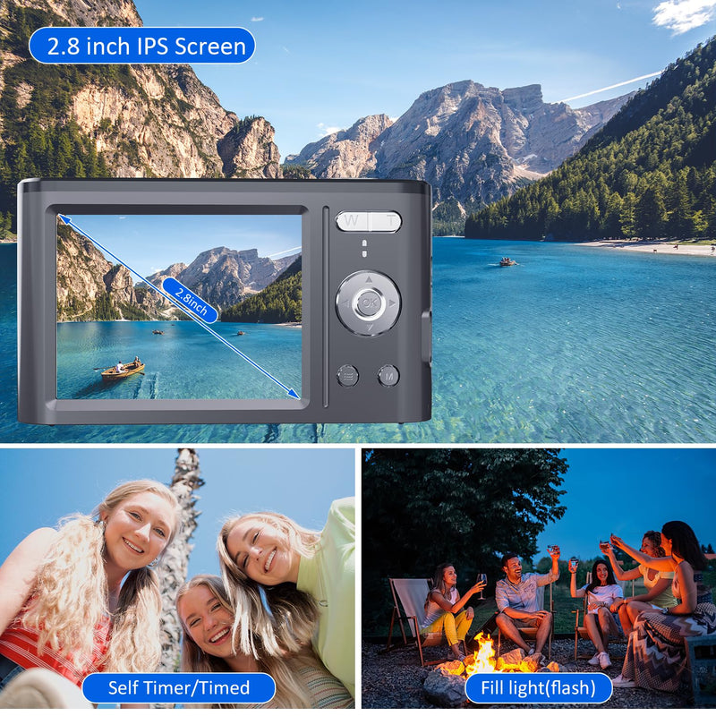  [AUSTRALIA] - Digital Camera, 4K 48MP Digital Camera for Kids Camera with 2.8 inch IPS Screen, Portable Compact Camera with 32GB TF Card and 2 Batteries for Beginners,Students,Teens (Black)