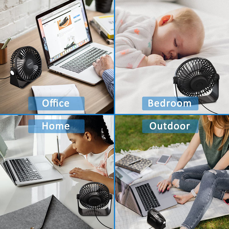  [AUSTRALIA] - TriPole USB Desk Fan Mini Portable Fan with Strong Airflow Small Table Fan 3 speeds 360°Rotatable Personal Fan for Desktop Home Office Bedroom Camping Outdoor,5.1Inch,4.9ft Cable