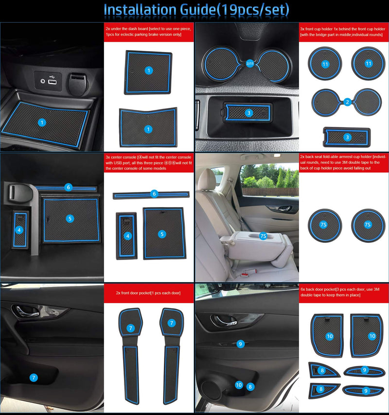  [AUSTRALIA] - Auovo Anti Dust Mats for Nissan Rogue 2020 2019 2018 2017.5 2017 2016 2015 2014 Custom Fit Door Compartment Liners Cup Holder Console Liners Interior Accessories(19pcs/Set) (Blue) Blue