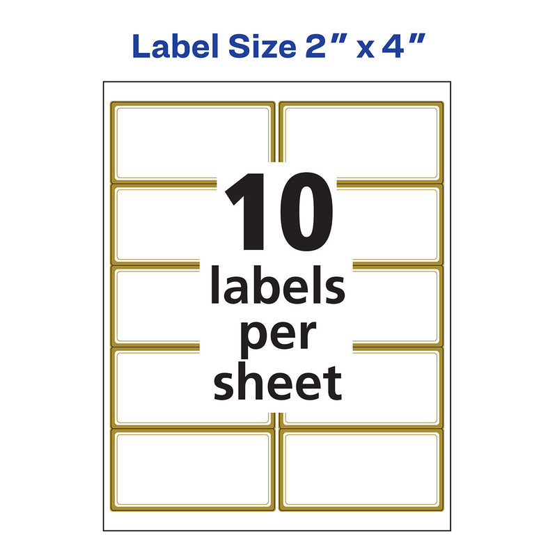 AVERY Shipping Labels, Matte White with Metallic Gold Borders, 2" x 4", 100 Blank Shipping Labels (6541) 2" x 4" - LeoForward Australia