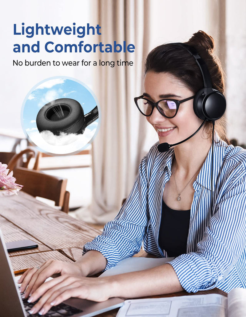  [AUSTRALIA] - USB Headset with Microphone for PC Laptop, 3.5mm Headphone with Microphone Noise Canceling&Volume Control, Computer Headset with Mute&Sidetone for VoIP Skype MS Teams Online Conference Class (2 Pack) 2 Pack