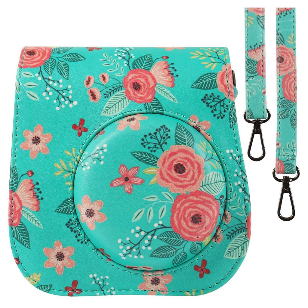  [AUSTRALIA] - Protective & Portable Case Compatible with fujifilm instax Mini 11/9 / 8/8+ Instant Film Camera with Accessory Pocket and Adjustable Strap - Flower by SAIKA Light green