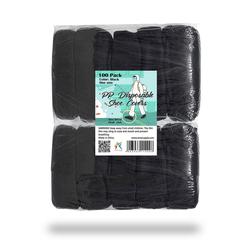  [AUSTRALIA] - AMZ Medical Supply Black Polypropylene Shoe Covers 16"x6" for Indoors. Pack of 100 Disposable Shoe Covers 16 x 6 with Secure Elastic Seamless Bottom. Large 35 gsm Shoe Cover Non Slip for Indoor 100 pack