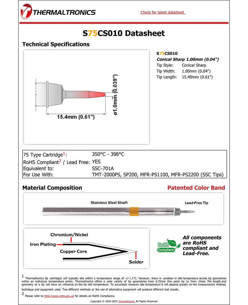  [AUSTRALIA] - Thermaltronics S75CS010 Conical Sharp 1.00mm (0.04in) interchangeable for Metcal SSC-701A