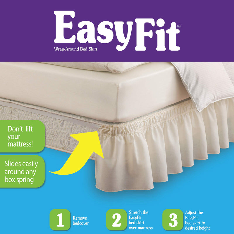  [AUSTRALIA] - Easy Fit Solid Wrap Around Easy On/Off Dust Ruffle 18-Inch Drop Bedskirt, Queen/King, White