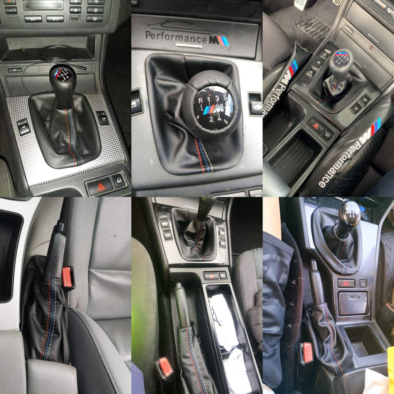  [AUSTRALIA] - Pursuestar 2 Pcs/Set Manual Car Gear Shift Knob Collar Leather Handbrake Boot Cover Case Gaiter Sleeve for BMW 3 Series 1999-2005 E46 1991-1998 E36 M3