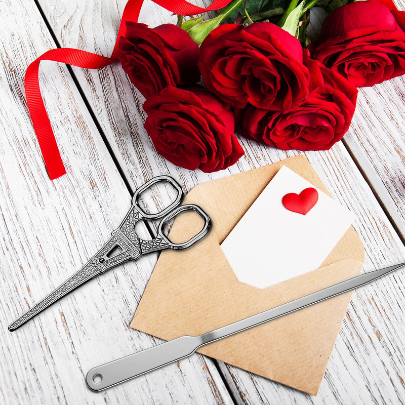  [AUSTRALIA] - 3 Pieces Scissors and Letter Opener Set Include 1 Pieces Metal Envelope Opener Slitter and 2 Pieces Eiffel Tower Embroidery Scissors Craft Scissors for Office Home School Supplies (Silver)