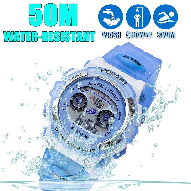 Kid Watch LED Sport 30M Waterproof Multi Function Digital Wristwatch for Boy Girl Children Gift Blue - LeoForward Australia