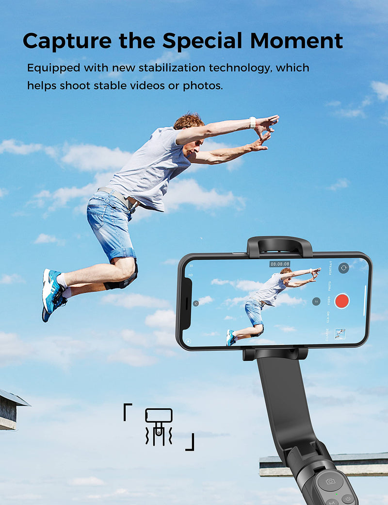  [AUSTRALIA] - QIMIC Gimbal Stabilizer for Smartphone Selfie Stick Tripod with Remote, Phone Tripod Stand, 920 mAh Phone Gimbal with Auto Inception for Vlogging, YouTube Compatible with iPhone and Android