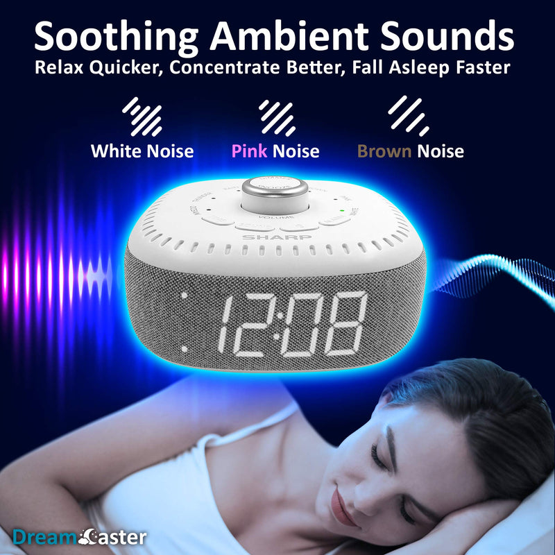 DreamCaster by Sharp Sound Machine Alarm Clock with Bluetooth Speaker, 6 High Fidelity Sleep Machine Soundtracks – White Noise Machine for Baby, Adults, Home and Office – White LED - LeoForward Australia