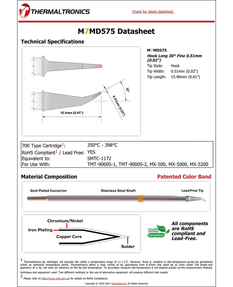  [AUSTRALIA] - Thermaltronics M7MD575 Hook Long 30deg Fine 0.51mm (0.02in) interchangeable for Metcal SMTC-1172