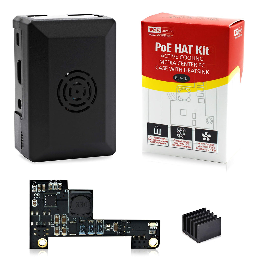  [AUSTRALIA] - LoveRPi Power-Over-Ethernet (PoE) HAT Kit for Raspberry Pi 3 Model B+ with Black Case Pi 3 B+ PoE HAT Kit