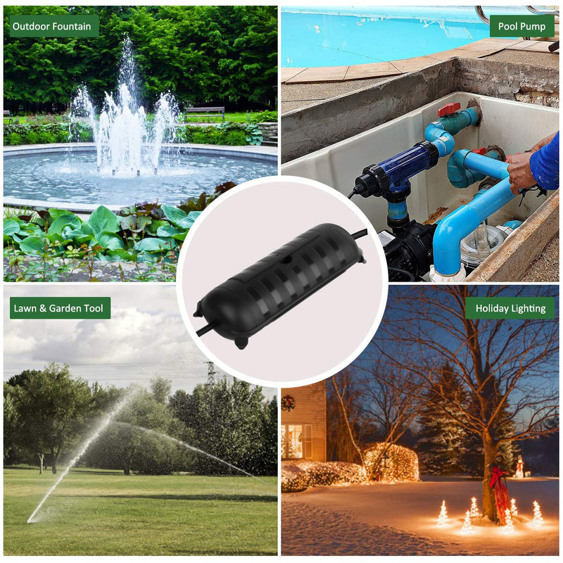  [AUSTRALIA] - Outdoor Extension Cord Safety Cover with Waterproof Protector Seal, Weatherproof Electrical Connection Box for Outdoor Outlets, Plugs, Sockets, Holiday Decorations, Power Tools, Fountains, Black