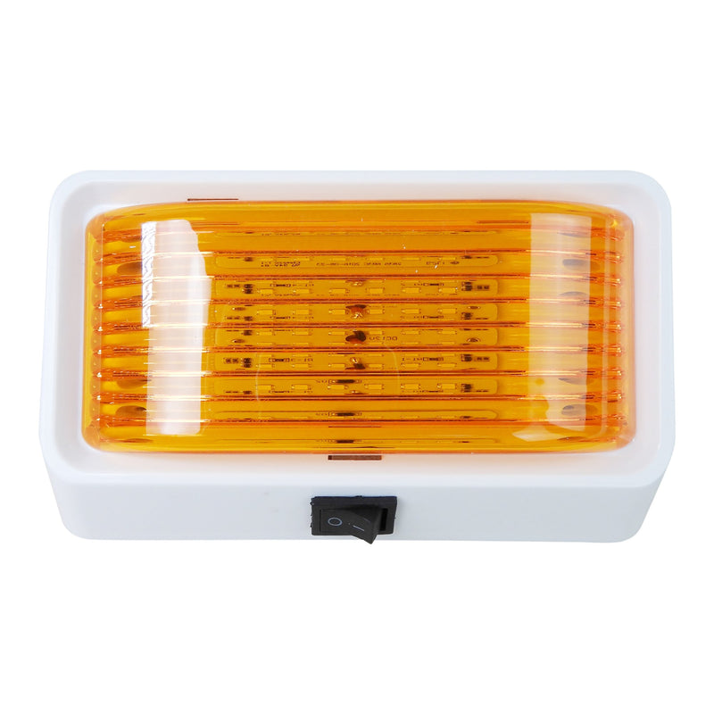  [AUSTRALIA] - Leisure LED RV Exterior Porch Utility Light with Switch - 12v 280 Lumen Lighting Fixture. Replacement Lighting for RVs, Trailers, Campers, 5th Wheels. White Base, Clear and Amber Lens (White, 2-Pack)