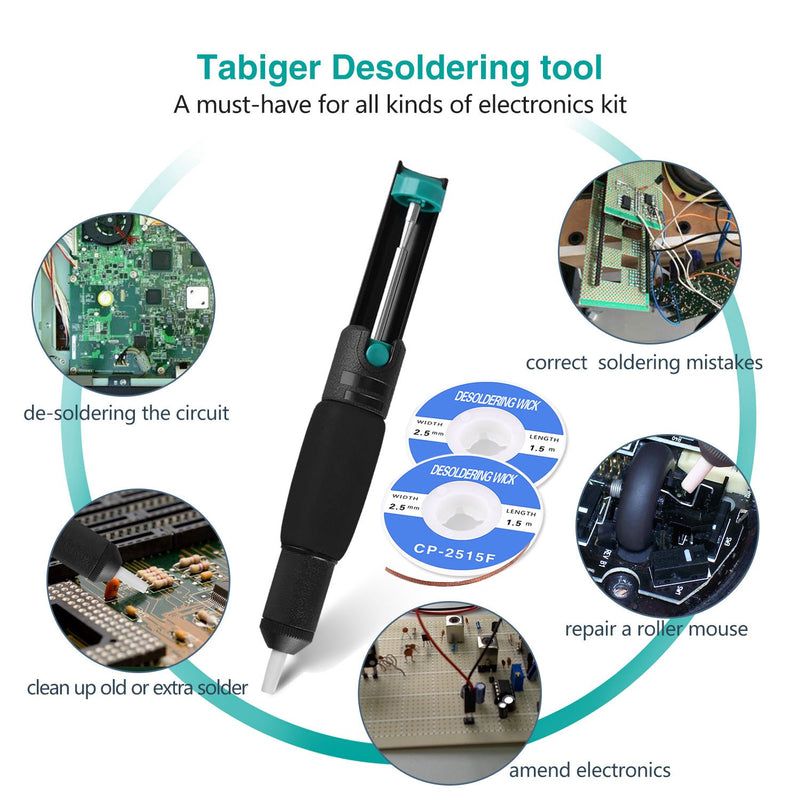  [AUSTRALIA] - Tabiger Solder Wick & Desoldering Pump, Solder Sucker & Desoldering Wick, 2pcs Solder Braid (2.5mm Width, 1.5m Length)- Desoldering Vacuum Pump Solder Remover