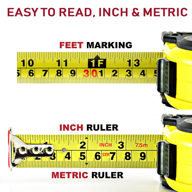  [AUSTRALIA] - Zabiki Measuring Tape Measure, 25 Ft Decimal Retractable Dual Side Ruler with Metric and Inches, Easy to Read, for Surveyors, Engineers and Electricians, with Magnetic Tip and Rubber Protective Casing 1