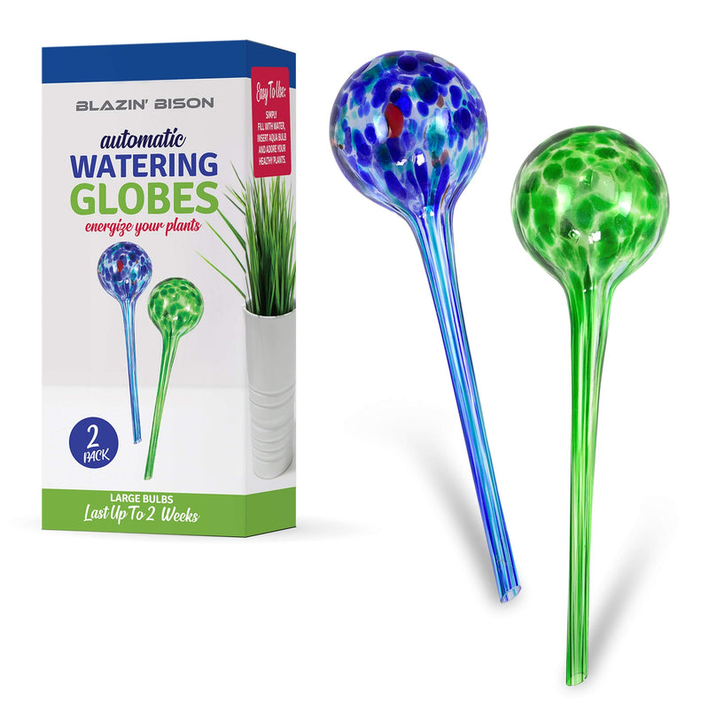  [AUSTRALIA] - Blazin' Bison Self Watering Bulbs for Plants | Automatic Vacation House Plant Water Globes | Decorative Hand-Blown Glass Aqua Globe | 2pc Deluxe Set (Large) 2 Large