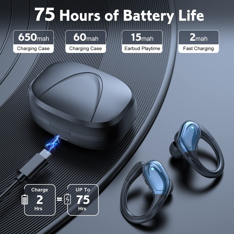  [AUSTRALIA] - Wireless Earbuds, 75Hrs Playtime Bluetooth 5.1 Headphones, True Wireless Earphones with Digital Display & CVC 8.0 Noise Cancelling, Waterproof Earbuds with Mic for Sports, Running, Yoga, Workout Black