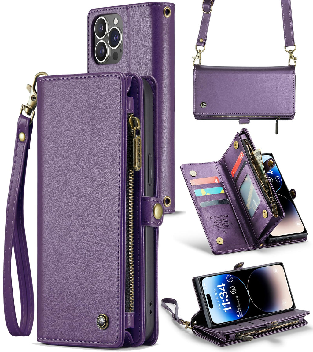  [AUSTRALIA] - ASAPDOS iPhone 14 Pro Case Wallet,Retro Suede PU Leather Strap and Crossbody Wristlet Flip Case with Magnetic Closure,[RFID Blocking] Card Holder and Kickstand for Men Women(Purple) Purple