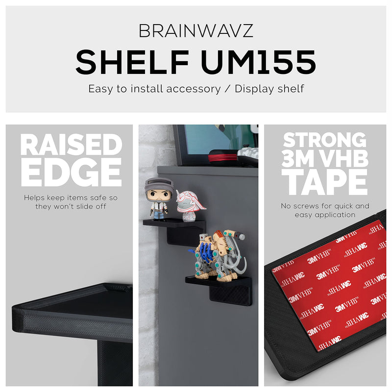  [AUSTRALIA] - BRAINWAVZ 4.4" Adhesive Floating Shelf for Speakers, Security Cameras, Baby Monitors, Plants, Toys & More, Screwless Universal Holder Mount, Strong VHB Tape, Easy to Install (UM155 Black)