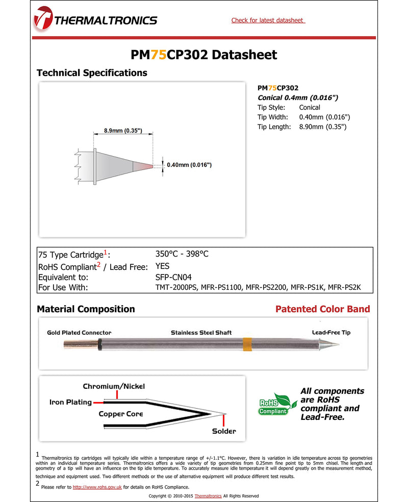  [AUSTRALIA] - Thermaltronics PM75CP302 Conical 0.4mm (0.016in) interchangeable for Metcal SFP-CN04