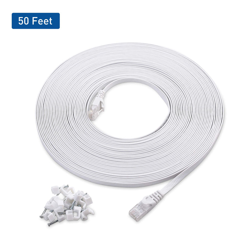 Cable Matters Cat6 Snagless Long Flat Ethernet Cable 50 ft in White with Nail-in Cable Clips - LeoForward Australia