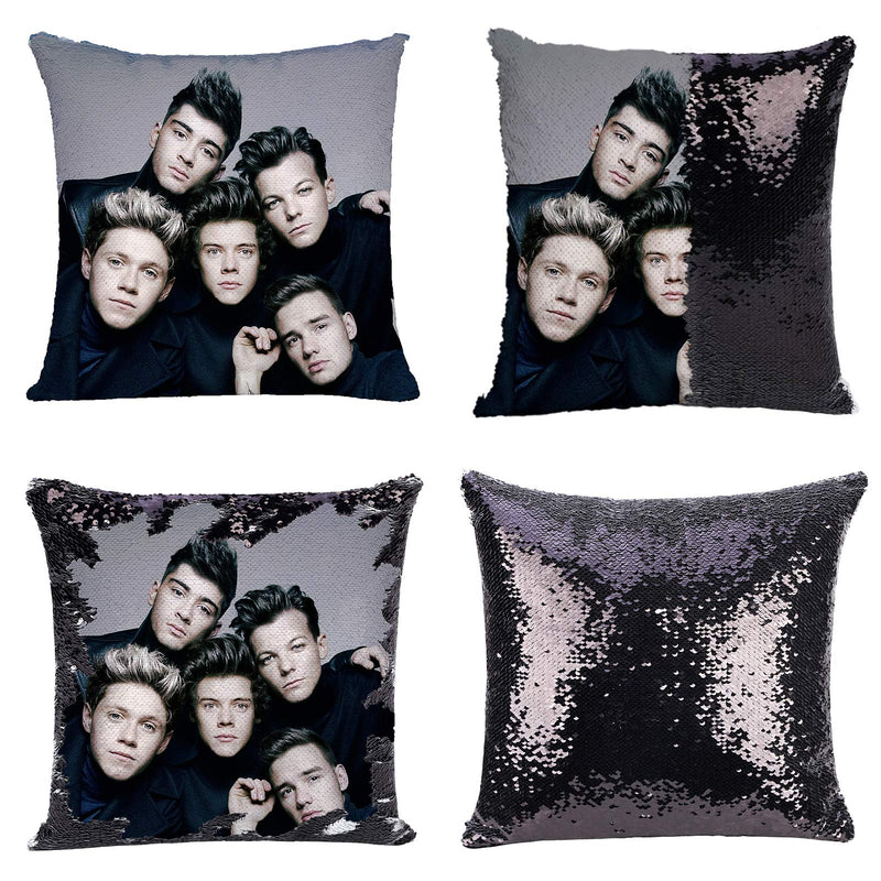  [AUSTRALIA] - Jiamos One D Sequin Pillow Covers Funny Gag Gifts Magic Reversible Mermaid Throw Pillow Xmas Birthday Gift Accent Pillowcase 16x16 inches, no Filler Black