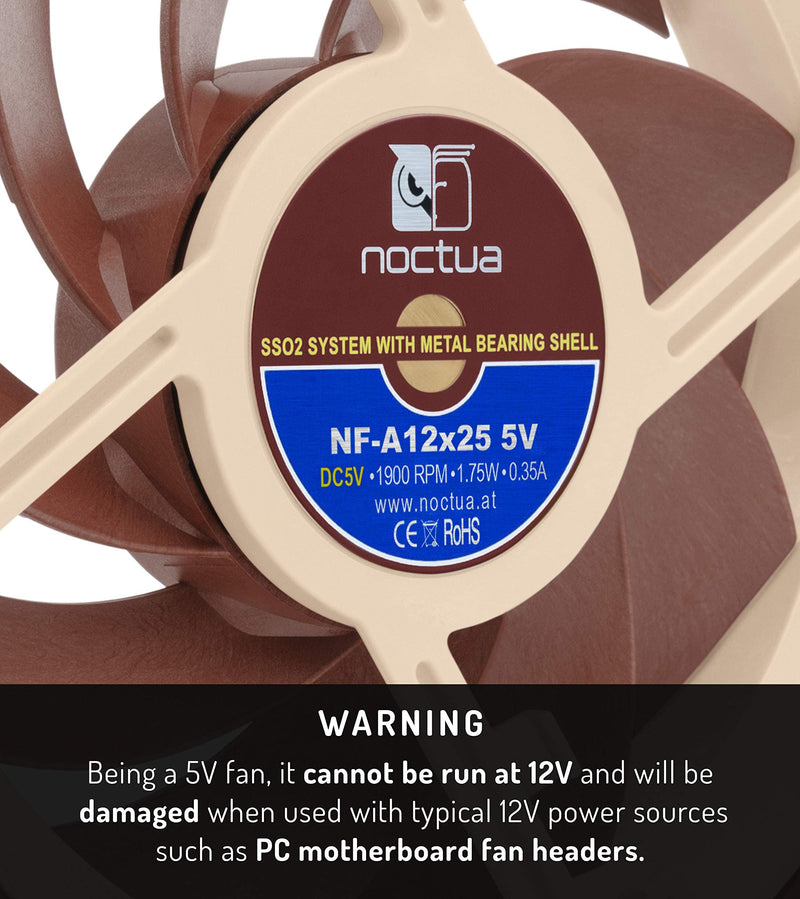  [AUSTRALIA] - Noctua NF-A12x25 5V, Premium Quiet Fan with USB Power Adaptor Cable, 3-Pin, 5V Version (120mm, Brown)