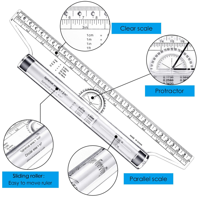  [AUSTRALIA] - Plastic Measuring Rolling Ruler Drawing Roller Ruler Parallel Ruler, Multifunctional Drawing Design Ruler for Measuring Drafting Student School and Office (12) 12 Inches