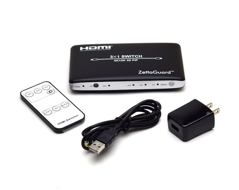  [AUSTRALIA] - Zettaguard 4K x 2K 3 Port 3 x 1 HDMI Switch with PIP(Picture in Picture) and IR Wireless Remote Control, HDMI Splitter Switcher Hub Port Switches (ZW310)
