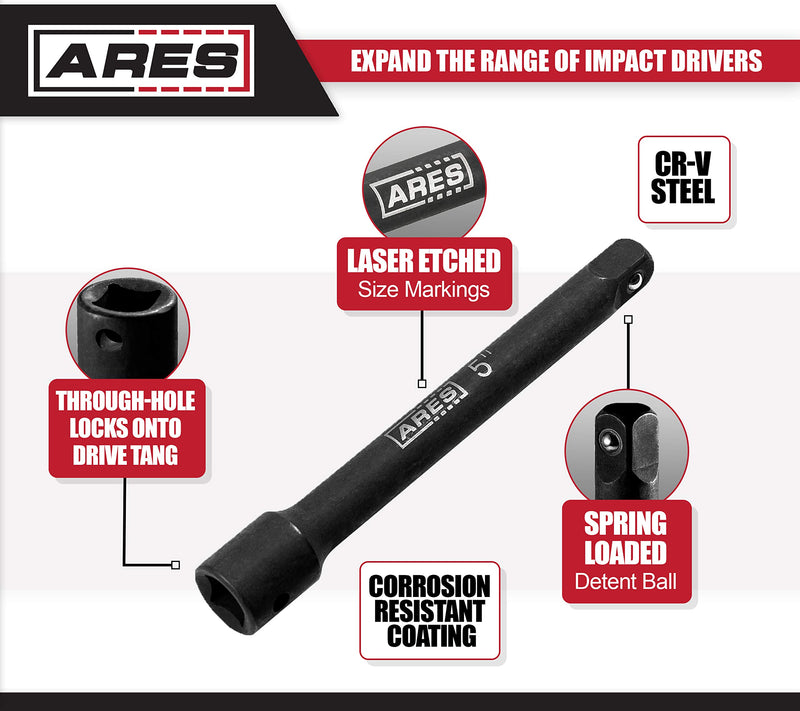  [AUSTRALIA] - ARES 70032-3/8-Inch Drive Impact Extension Bar Set - 3-Inch, 5-Inch, and 10-Inch Laser Etched Socket Extensions Expand the Range of Impact Drivers 3/8" Drive