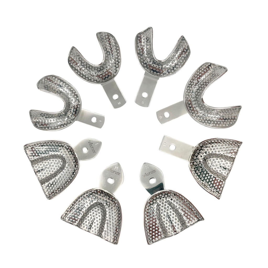  [AUSTRALIA] - PACK OF 8 Dental Single Impression Trays with Perforations 3 Top and 3 Bottom - Highly Durable Stainless Steel - Essential Tool for Dentists (8)