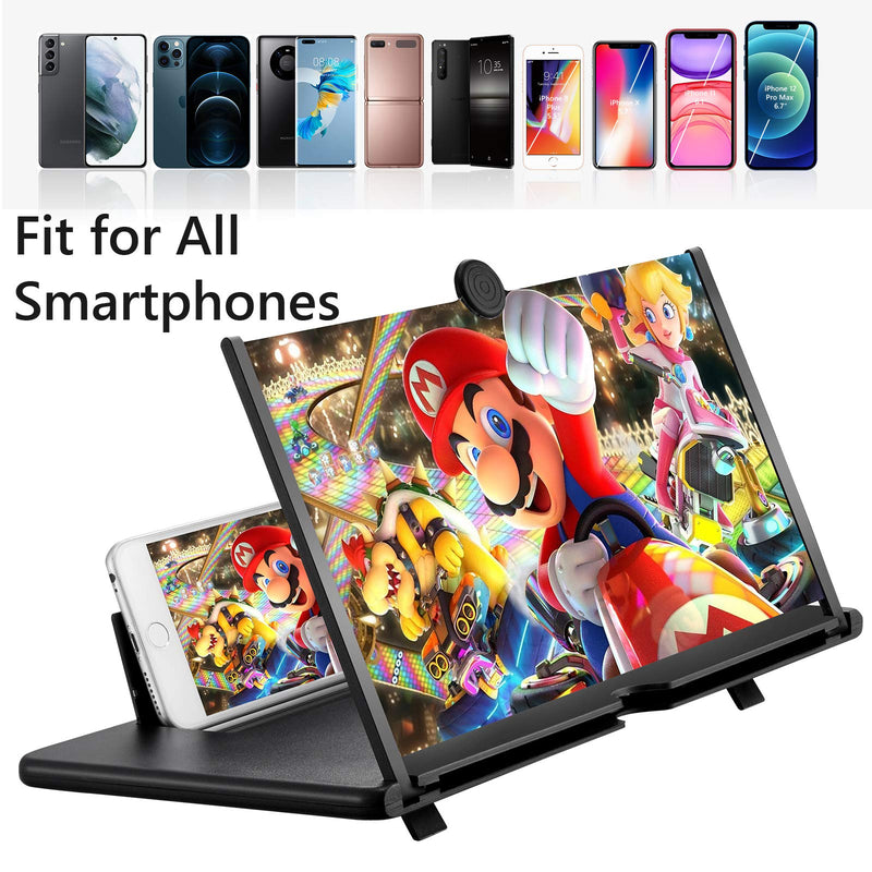  [AUSTRALIA] - 14" Screen Magnifier for Cell Phone, KanYool 3D HD Mobile Phone Magnifier Projector Screen for Movies, Videos, and Gaming, Foldable Phone Stand with Screen Amplifier Fit for All Smartphones (Black) Black 14 in