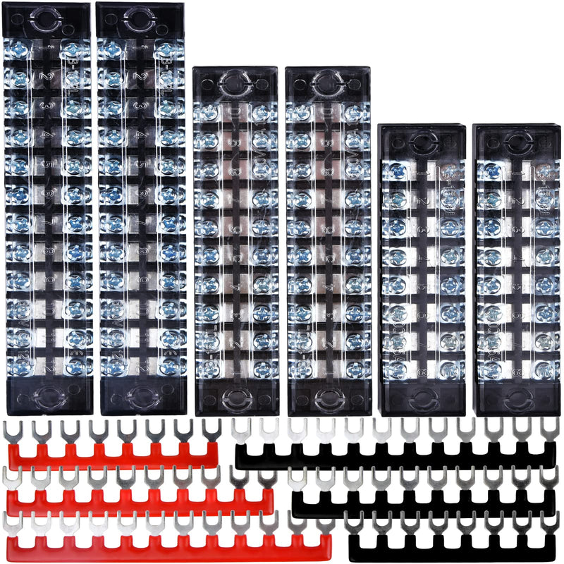 [AUSTRALIA] - Terminal Blocks Ground Circuit 12PCS/6 Set 8+10+12 Positions 600V 15A Dual Row Bus Bar Wire Amp Mount Screw Terminal Block Kit with Cover 400V Pre Insulated Strip for DIY Small Electrical Home Project 12PCS-8P+10P+12P Set-15A