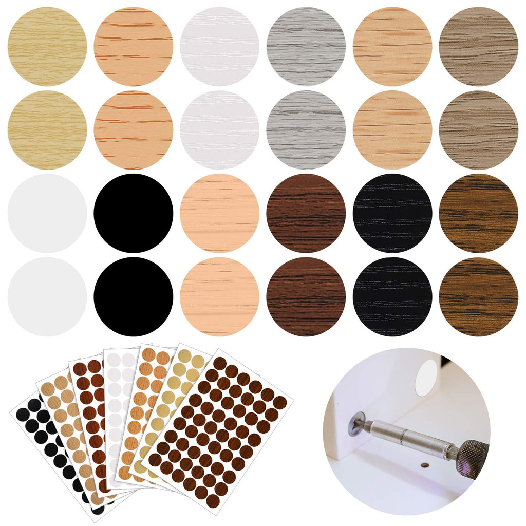 [AUSTRALIA] - 648 Pieces Adhesive Screw Stickers Screw Hole Covers Hole Stickers PVC Cover Caps 12 Colors Waterproof Wood Textured Cover for Wall Cabinets Desk Screws Furniture Repairing (Chic Style) Chic Style