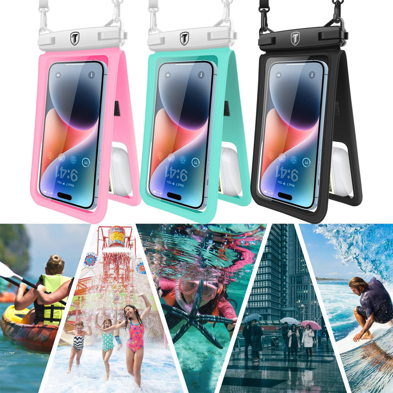  [AUSTRALIA] - Njjex Double Space Waterproof Phone Pouch [2 Pack] Cell phone Dry Bag Case For Samsung Galaxy Note 20 Ultra S23 Ultra S22 S21+ S20 S10 A03S A12 A13 A23 A53 A14 A54 iPhone 14 Pro Max 13 12 11 Xs Xr 8 7 Black+Green