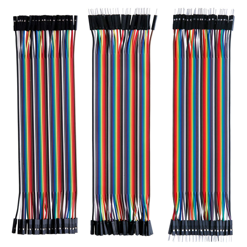  [AUSTRALIA] - ELEGOO 120pcs Multicolored Dupont Wire 40pin Male to Female, 40pin Male to Male, 40pin Female to Female Breadboard Jumper Wires Ribbon Cables Kit Compatible with Arduino Projects Dupont Wire 120pcs(male to female,male to male, female to female)
