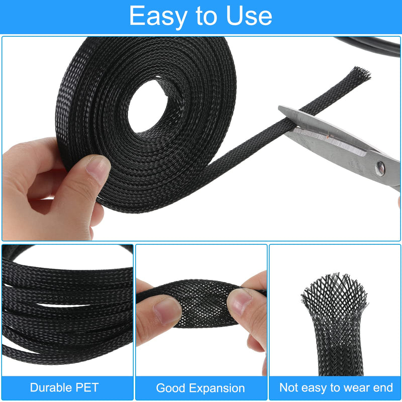  [AUSTRALIA] - 65.6 ft Expandable Braided Cable Sleeve Multi-Size Braided Wire Sleeve with 120 Pieces Heat Shrink Tubing for Television, Audio, Computer Cables, Video, Pets, 1/4 Inch, 2/5 Inch, 1/2 Inch, 3/4 Inch