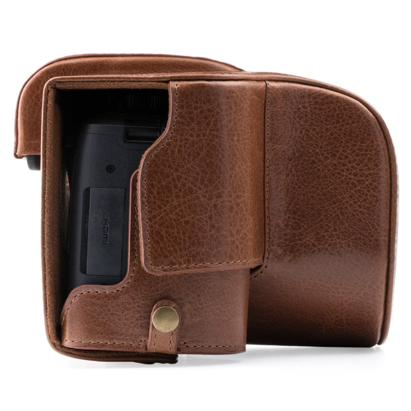  [AUSTRALIA] - MegaGear Ever Ready Genuine Leather Camera Case Compatible with Leica V-Lux (Typ 114) Dark Brown