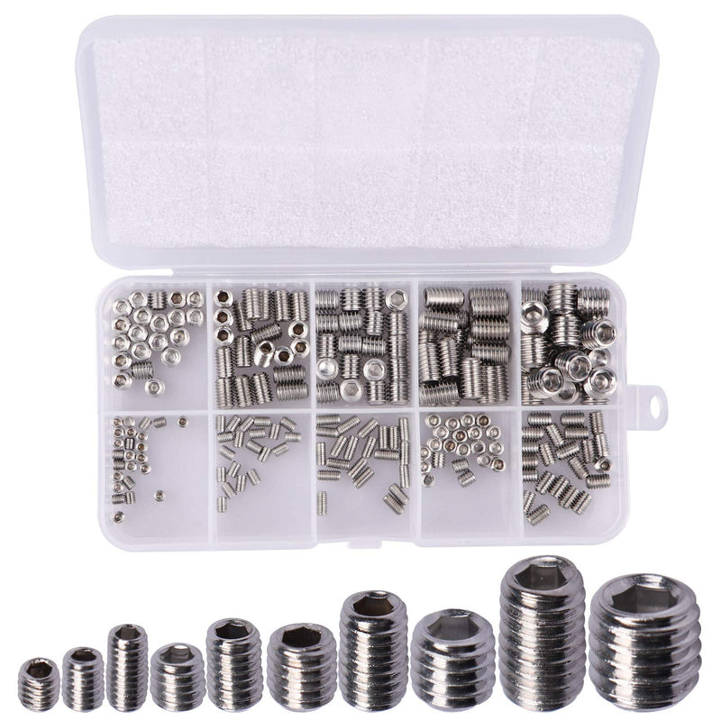  [AUSTRALIA] - LordHardware 200Pcs Allen Head Socket Hex Set Screw Bolts Assortment Grub Screws Kit Metric M3 M4 M5 M6 M8 w/Internal Hex Drive, Stainless Steel Silver