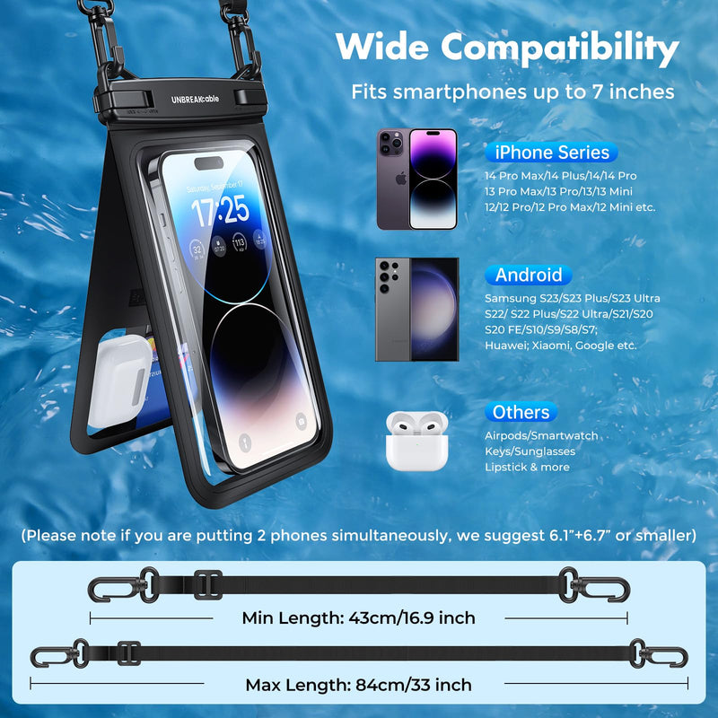  [AUSTRALIA] - UNBREAKcable Waterproof Phone Pouch, Double Capacity IPX8 Waterproof Phone Case [2-Pack, Up to 7''] Underwater Dry Bag for Vacation Beach Swimming for iPhone 14 13 12 Pro Max Mini, Samsung S23 & More