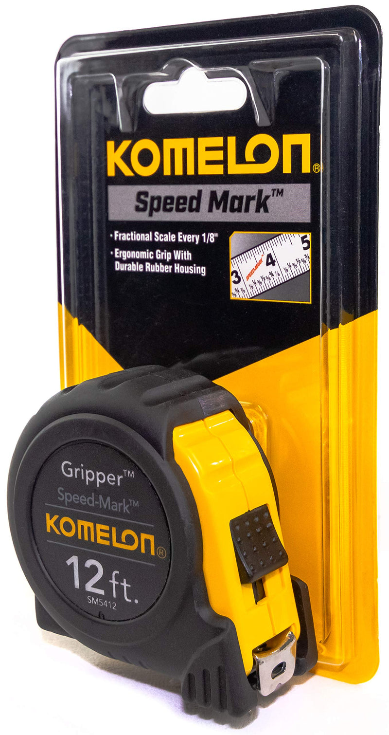  [AUSTRALIA] - Komelon SM5412 Speed Mark Gripper Acrylic Coated Steel Blade Measuring Tape 5/8-Inch x 12-Feet, White