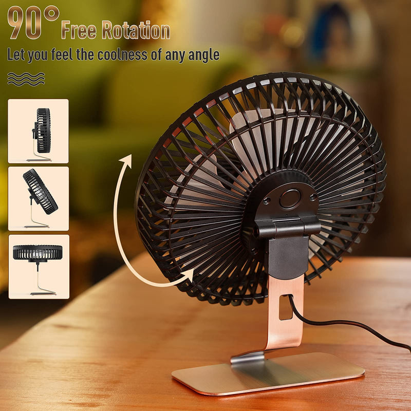  [AUSTRALIA] - SLENPET 6 inch USB Desk Fan, 4 Speeds, Ultra-quiet, 90° Adjustment for Better Cooling, Portable Mini Powerful Desktop Table Fan, Small Personal Cooling Fan for Home Office Outdoor, Bronze