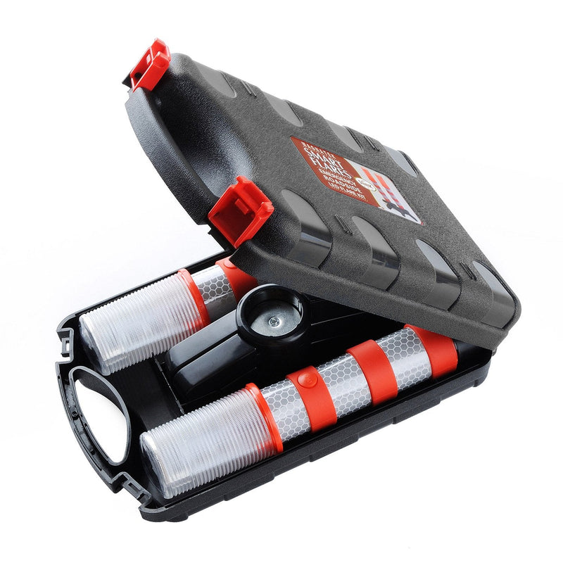  [AUSTRALIA] - 2 LED Emergency Road Flares Red Roadside Beacon Safety Strobe Light Warning Signal Alert Magnetic Base and Upright Stand in Solid Storage case for Car Marine Vehicles Trucks